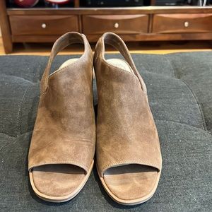 Brown open toe booties
